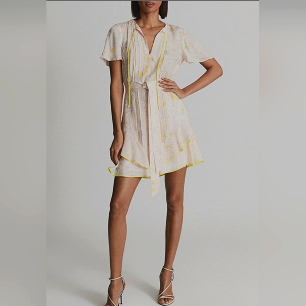 Reiss Carlotta Short Flutter Sleeve Dress in Blush Size US 4